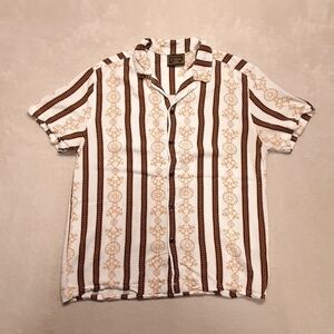 Casa Moda Mens Luxury Camp Collar Button Shirt M Gold Black Baroque Style Rayon